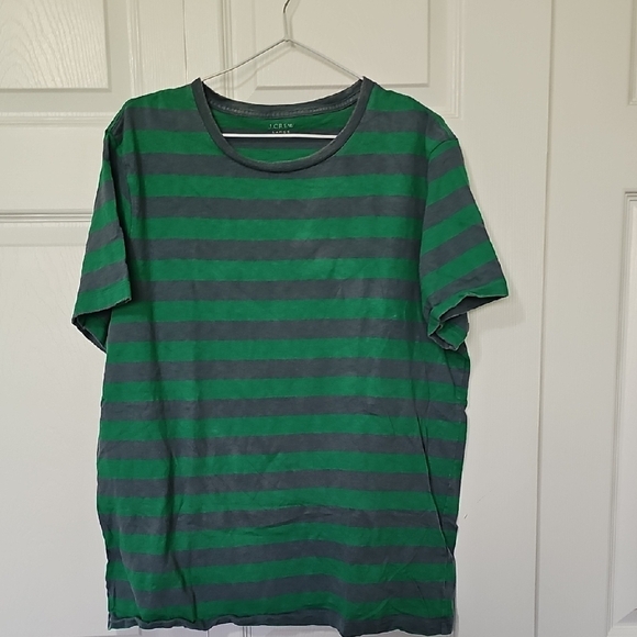 J. Crew Green Striped Short Sleeve Tee - Picture 1 of 4